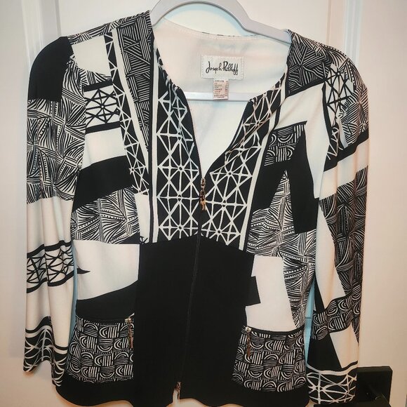 Joseph Ribkoff Black & White Zip Cardigan (6) - Picture 1 of 3